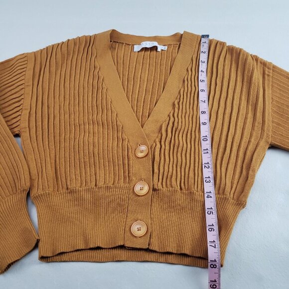 Astr Zuri Cropped Cardigan Sweater Womens Small Yellow Button Front Long Sleeve - Picture 11 of 11